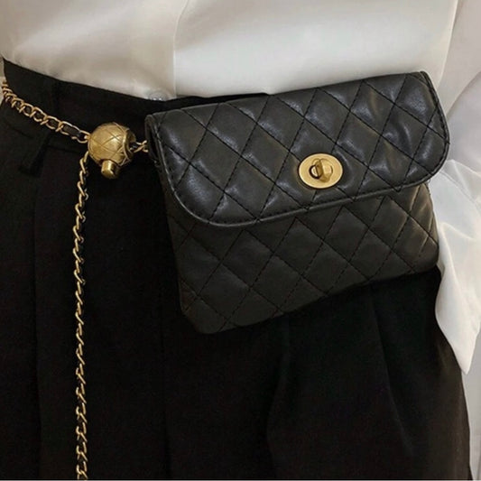 large COCO - Luxe Inspired Quilted Black Gold Fanny Pack (Copy)