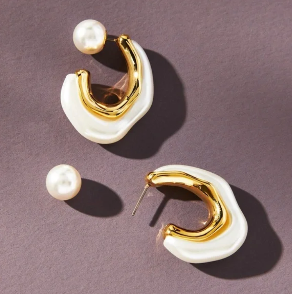 Gabriela Earrings - Pearl Hoops