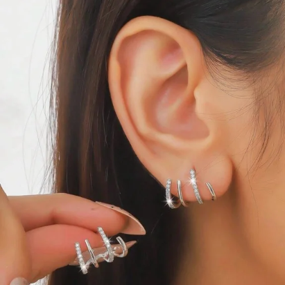 SILVER “Leah” illusion 4 prong stud hoops